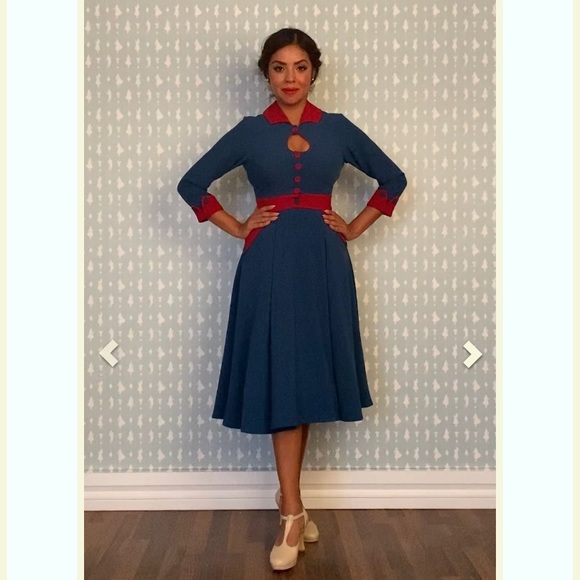 Miss Candyfloss Hania -Kat Comfortable day dress - petrol - Picture 1 of 2